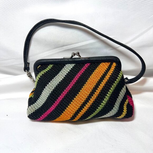 The Sak-Miniture Purse-Black/Fuchsia/Green/Yellow Stripes-Lined Pink-Wrist Purse - Picture 4 of 16